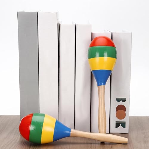 2 Pcs Maracas, 9 Inch Hand Percussion Rattles, Wooden Rumba Shaker Hand Musical Instruments with Clear Rhythm for Music Leraning (Colorful-9 Inch) - color: Colorful-9 Inch