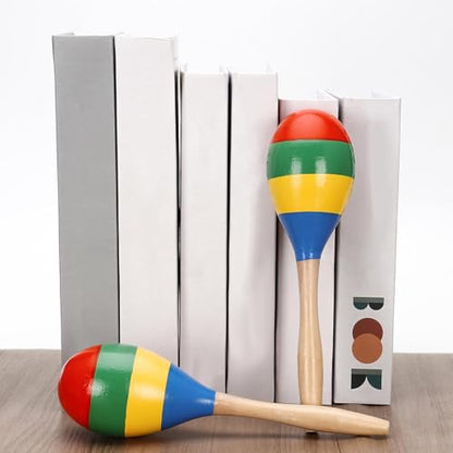 2 Pcs Maracas, 9 Inch Hand Percussion Rattles, Wooden Rumba Shaker Hand Musical Instruments with Clear Rhythm for Music Leraning (Colorful-9 Inch) - color: Colorful-9 Inch