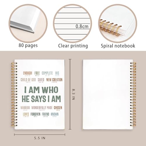 Inspirational Christian Notebook, Christian Journal for Women, Bible Journal Notebook, Inspirational Notebook, Bible Journaling Notebook, Christian Hardcover Spiral Notebook Journal 5.5x8.3 Inch - color: I Am Who He Says I Am