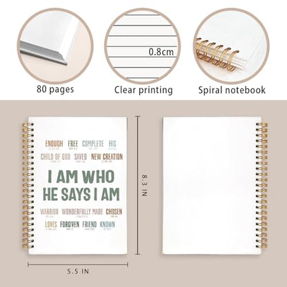 Inspirational Christian Notebook, Christian Journal for Women, Bible Journal Notebook, Inspirational Notebook, Bible Journaling Notebook, Christian Hardcover Spiral Notebook Journal 5.5x8.3 Inch - color: I Am Who He Says I Am