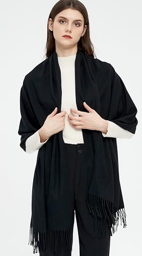 Pashmina Shawls and Wraps Scarfs for Women Wedding Party Winter Warm Long Solid Color - color: Black