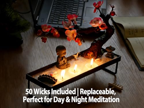 Mini Zen Garden for Desk - Buddha Bonsai Wax Sand Garden Kit Beautiful Japanese Decor Gift Set for Home, Office Desk Zen Sand Tray Therapy Desktop Meditation Room Accessories