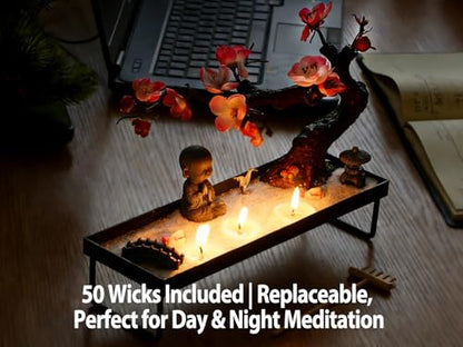 Mini Zen Garden for Desk - Buddha Bonsai Wax Sand Garden Kit Beautiful Japanese Decor Gift Set for Home, Office Desk Zen Sand Tray Therapy Desktop Meditation Room Accessories