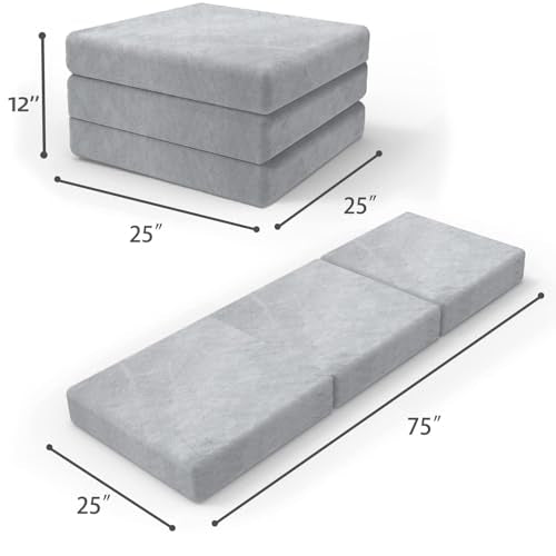 SINWEEK 3.8" Single Memory Foam Folding Topper with Storage Bag - Foldable Trifold Floor Mat Topper, CertiPUR-US Certified Guest Sleeping Pad, Machine Washable Cover - size: S (25 x 75 Inch), style: Slow Rebound Memory Foam