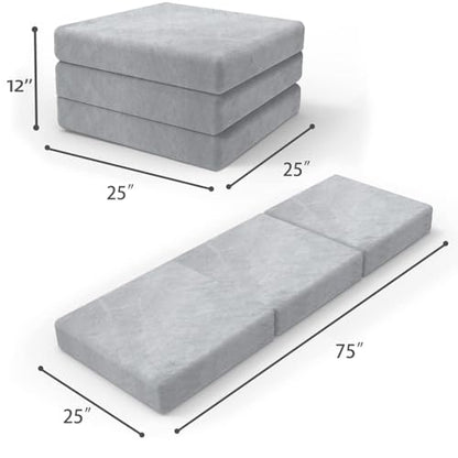 SINWEEK 3.8" Single Memory Foam Folding Topper with Storage Bag - Foldable Trifold Floor Mat Topper, CertiPUR-US Certified Guest Sleeping Pad, Machine Washable Cover - size: S (25 x 75 Inch), style: Slow Rebound Memory Foam