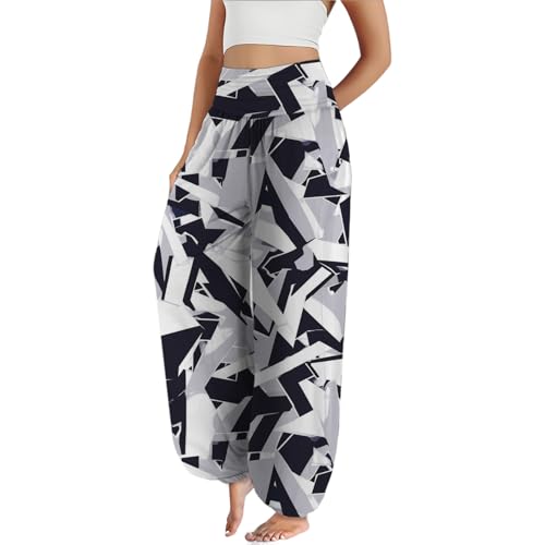 Harem Pants for Women Dressy Casual Yoga Trousers Summer Trendy Workout Flowy Print Graphic Floral Outfits 2025 - color: Black Grey, size: Small