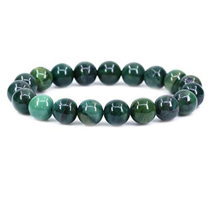 Keleny Fashion Crystal Man Women Stretch Bracelet 10mm Round Beads Rock Jasper 7 Inch Unisex - color: Green African Serpentine