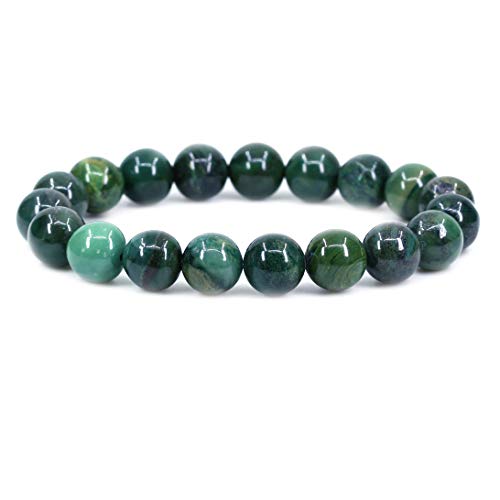 Keleny Fashion Crystal Man Women Stretch Bracelet 10mm Round Beads Rock Jasper 7 Inch Unisex - color: Green African Serpentine