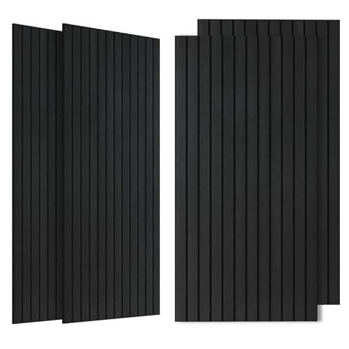 4 Pack Acoustic Panels, 47.2”x23.6” Decorative Large Acoustic Wall Panels, Sound Proof Panel with Simulated Wood Grain Finish,for Office,Home Theater,Studio,Living Room, Smoky - color: Smoky, size: 4 PACK