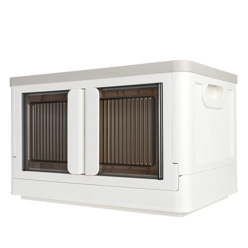 Storage Box, Cabinet with Lids, 8.4 Gallon (32L), With Double Door and Buckle, Foldable, Underbed or Countertop Use, Classy For Kid, Mike White - color: Milk White, size: 8.4 Gal (32L)