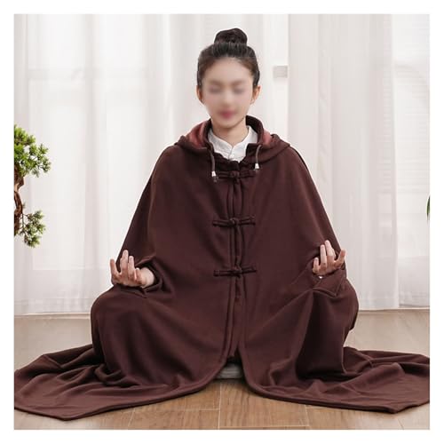 Meditation Hooded Cloak Coat Women Men Unisex Loose-Fit Prayer Robe Plush Comfortable Warm Clothing - color: Coffee, size: Medium