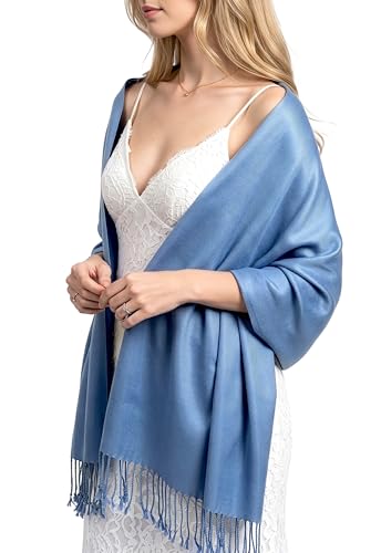 Achillea Lightweight Pashmina Scarf for Women – Soft Silky Shawl Wrap for Evening Dresses, Bridesmaids & Everyday Wear - color: Cornflower Blue