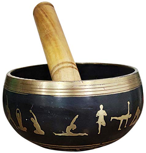 Purpledip Bell Metal Singing Bowl 'Yogi': Buddhist Tibetan Musical Instrument for Meditation Prayers (12041) - style: Yogi design | 4.5 inches | Black