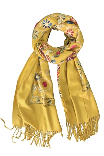 Urban CoCo Women's Embroidered Tassel Long Shawl Oversize Scarf Wraps for Women - color: #4-yellow