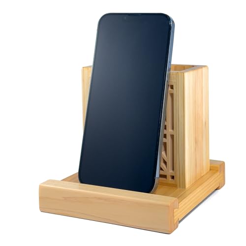 Handmade Hinoki Wood Desk Decor, Japanese Zen Wooden Pen Holder, Handcrafted Office Art, Kumiko Art (White) - color: White