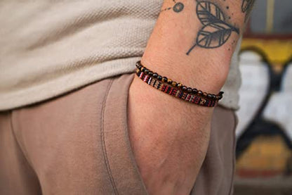 Made by Nami 2 Pcs Boho Surfer Bracelets for Men and Women Waterproof and Adjustable Beach Bracelets for Men and Women Set of 2 Beaded & Braided - color: Tiger-Eyes & Brown
