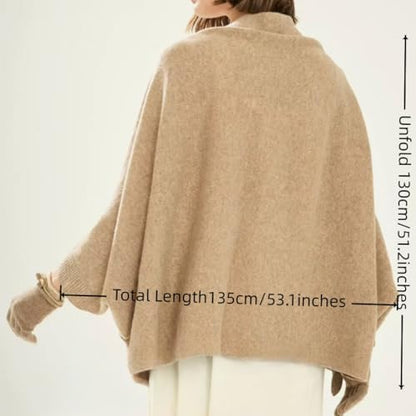 WaJuemy Shrug Sweater Shawl Wraps for Women Soft Cashmere Ponchos Sweater Cardigan Casual Open Front Top Cape Shawls - color: 15 Dark Khaki