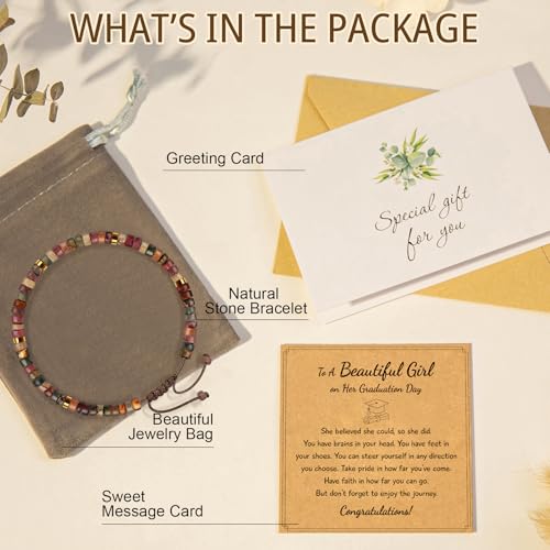 Thank You Gifts for Women: Teacher Appreciation Office Gifts for Coworkers Employee Boss Lady Manager Colleague Natural Stone Bracelet - color: RED-Graduation