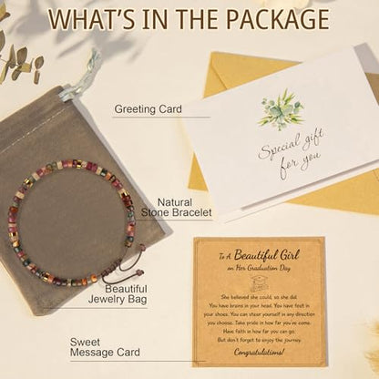 Thank You Gifts for Women: Teacher Appreciation Office Gifts for Coworkers Employee Boss Lady Manager Colleague Natural Stone Bracelet - color: RED-Graduation
