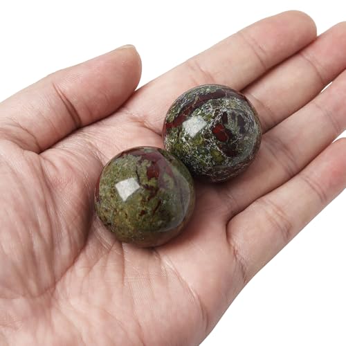 Hand Exercise Balls 30mm for Women - Set of 2 Natural Crystal Stone Spheres - Finger Joint Relief & Stress Relax, Perfect Size for Women's Hands, Dragon Bloodstone - color: Dragon Bloodstone