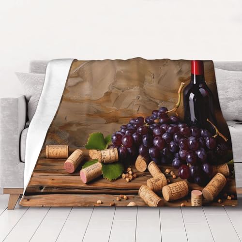 Wine Bottle Corks Grapes Prints Throw Blanket (320g Flannel) Anti-Pilling Warm Fuzzy Blankets for Bed Sofa Couch Travel 40x30 Inch - color: Wine Bottle Corks Grapes, size: 40x30 Inch