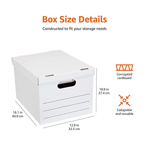 Amazon Basics Medium Duty Storage/Filing Boxes with Lid and Handles, Legal/Letter Size, Collapsible, Foldable, Tape-Free Assembly, 16.2" L x 12.5" W x 10.5" H, White, 12-Pack - style: Medium Duty 12-pack