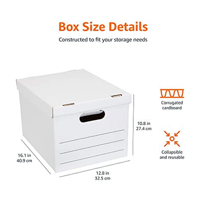 Amazon Basics Medium Duty Storage/Filing Boxes with Lid and Handles, Legal/Letter Size, Collapsible, Foldable, Tape-Free Assembly, 16.2" L x 12.5" W x 10.5" H, White, 12-Pack - style: Medium Duty 12-pack