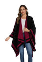 Shawl Wraps for Women, Elegant Knitted Cape Open Front Poncho Scarf Blanket Cardigan Coat for Spring, Autumn, and Winter - color: Black Red