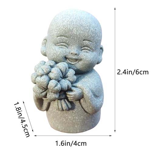 livelyfish Japanese Monk Statue Praying Zen Sandstone Mini Buddha Statues Asian Garden Sculptures for Wealth Good Luck Feng Shui Home Decor (Style 2)