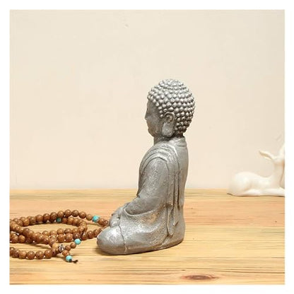 Sculpture Tabletop Buddha Statue Small Mini Ornaments, Handmade Meditating Buddha Statue Sculpture Figurine Cement Crafts Decoration, Zen Living Room Office Decorations,Gray