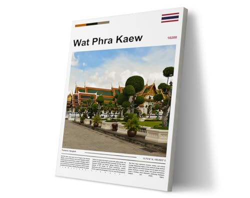 Poster original design Wat Phra Kaew(17"x11" Wrapped Canvas) Thailand wall art Bangkok Buddhist temple architecture picture Asian travel scenery Grand Palace landscape home decor photograph - color: Wat Phra Kaew, size: 17"L x 11"W
