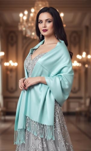 Pashmina Shawls Wraps for Women. Dress Cover Up Formal. Cashmere Feel Wrap for Evening Dress. - color: Light Cyan