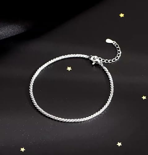 QLKILYR Dainty Shiny Silver 18K White Gold Plated Simple Chain Bracelet for Women