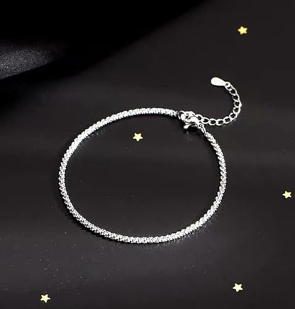 QLKILYR Dainty Shiny Silver 18K White Gold Plated Simple Chain Bracelet for Women