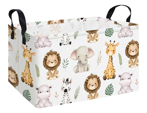 Rectangle Canvas Storage Basket Foldable Waterproof Toy Organizer Bin with Handles Fabric Collapsible Storage Bins for Shelves Kids Room Playroom Nursery Clothes and Pet Supplies(REC-Cute animal) - color: REC-Cute animal