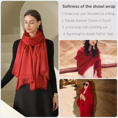 Harewom Lightweight Gauze Linen Feeling Shawl Wraps for Women Beach Summer Scarf for Evening Wedding Dresses - color: Shawl Wraps - Wine Red