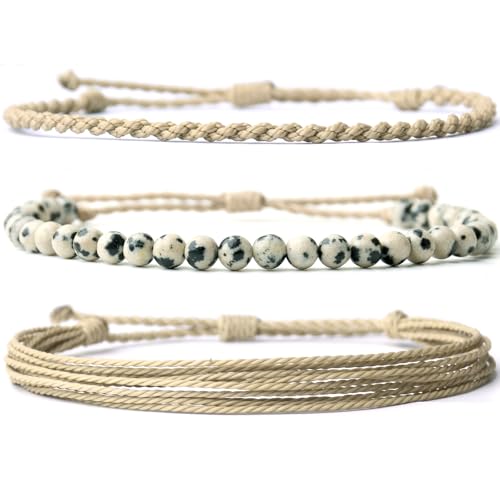 Handmade Natural Stone Beaded Healing Bracelet Gift for Men Adjustable Rope String Bracelet