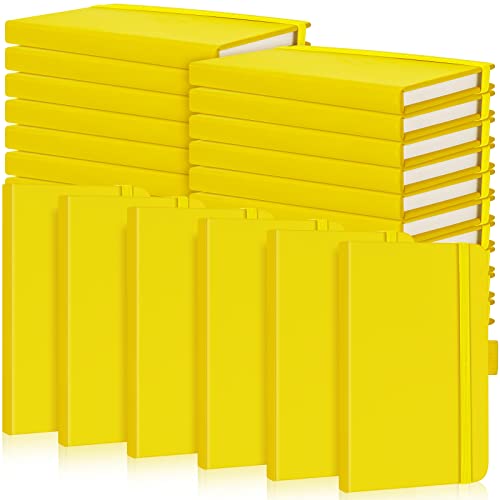 Laumoi Small Notebooks A6 Pocket Journals 3.5 x 5.5 Inch Small Leather Notebook Mini Ruled Lined Journal with Elastic Band Pen Holder Page Marker Ribbons(Yellow,40 Pieces) - color: Yellow