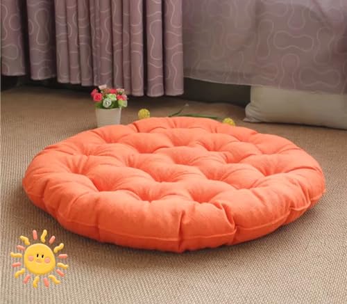 Large Linen Tatami Floor Pillow,Japanese Round Futon,Thicken Tufted Cotton Seat Cushion,Solid Color Floor Cushion,Yoga Meditation Cushion Balcony Outdoor(Size:75x75cm(30x30inch),Color:Orange)