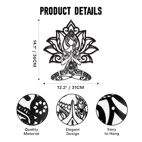 Rajukit Zen Wall Art–Meditating Girl & Lotus Metal Wall Decor–Serene Meditation & Yoga Room Decor for Mindful Spaces