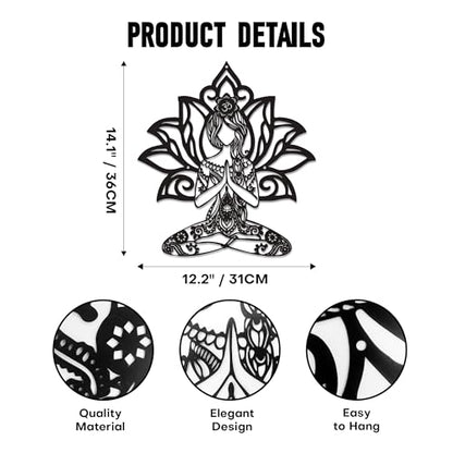 Rajukit Zen Wall Art–Meditating Girl & Lotus Metal Wall Decor–Serene Meditation & Yoga Room Decor for Mindful Spaces