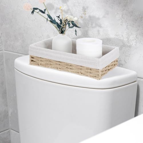 3 Pack Small Wicker Baskets for Organizing,Paper Rope Storage Basket，Desk Basket With Liner,Hand Towel Baskets, Baskets for Drawer Organizing, Toilet Tank Basket