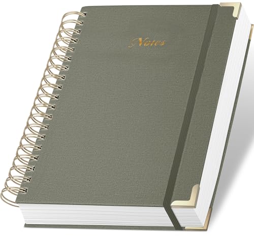 Spiral Notebook Journal, 328 Pages Linen Hardcover College Ruled Notebook, Lined Thick Journals for Women Men, A5 Thick Spiral Journal for Writing, 100GSM Paper, Cute Notebooks for Work School - color: A-Notes-Green, size: A5(5.8INCH×8.3INCH)