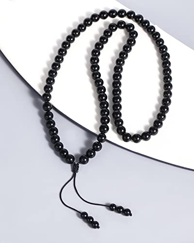 Simple Crystals and Stones Beaded Necklace Protection Balance Meditation Long Necklaces for Women and Men Amulet Jewelry - style: Obsidian