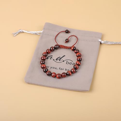 AD Beads Unisex 8mm Gemstone Bracelets Healing Macrame Adjustable 7-9 Inches || wear this healing natural gemstone bracelet help to erase your pain and fear || recover your energy||| - color: Red Tiger's Eye