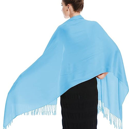 Glory Max Women Large Soft Silky Pashmina Shawl Wrap Scarf in Plain Solid Colors - color: Baby Blue