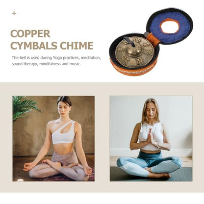 Nepalese Copper Meditation Bell Set with Six-Syllable Chant Engraving, Yoga Cymbal Bell Percussion Instrument with Protective Case for Spiritual Practice and Mindfulness