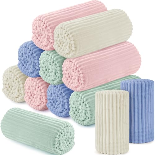 Buryeah 12 Pcs Flannel Throw Blanket Bulk 50 x 60 in Sleepover Blanket Outdoor Wedding Throw Lightweight, Oeko-tex Standard 100 Certified for Sofa Homeless Gifts (Pastel Colors) - color: Pastel Colors