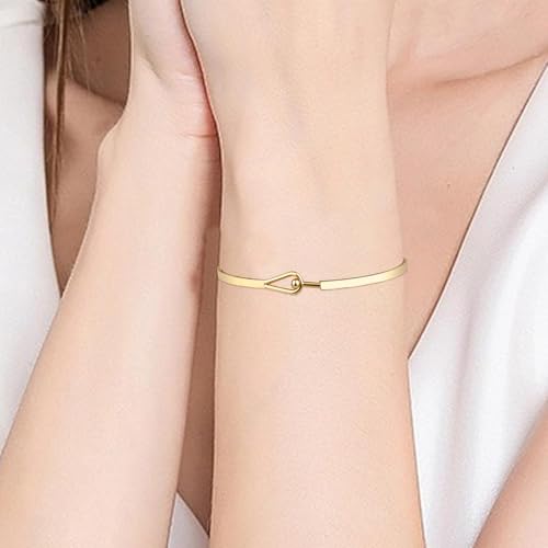 Gold Bar Bracelets for Women, 2.42“ Thin Cuff Bangle Hook Bracelet Golds Cuff Bracelet Adjustable Golden Bracelets for Women Gold Plated Handmade Minimalist Jewelry