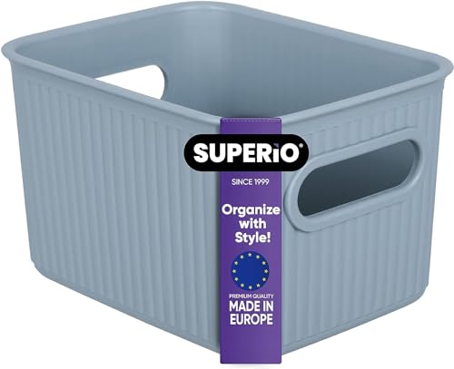 Superio Ribbed Collection - Decorative Plastic Basket Open Home Storage Bins Organizer, Small Blue (1 Pack) Container Boxes for Organizing Closet Storage Bins for Shelves Drawer Shelf 1.5 Liter - size: 1 Pack, style: Bin - Small (1.5 Liter)